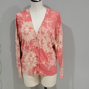Coral cardigan sweater with flower print